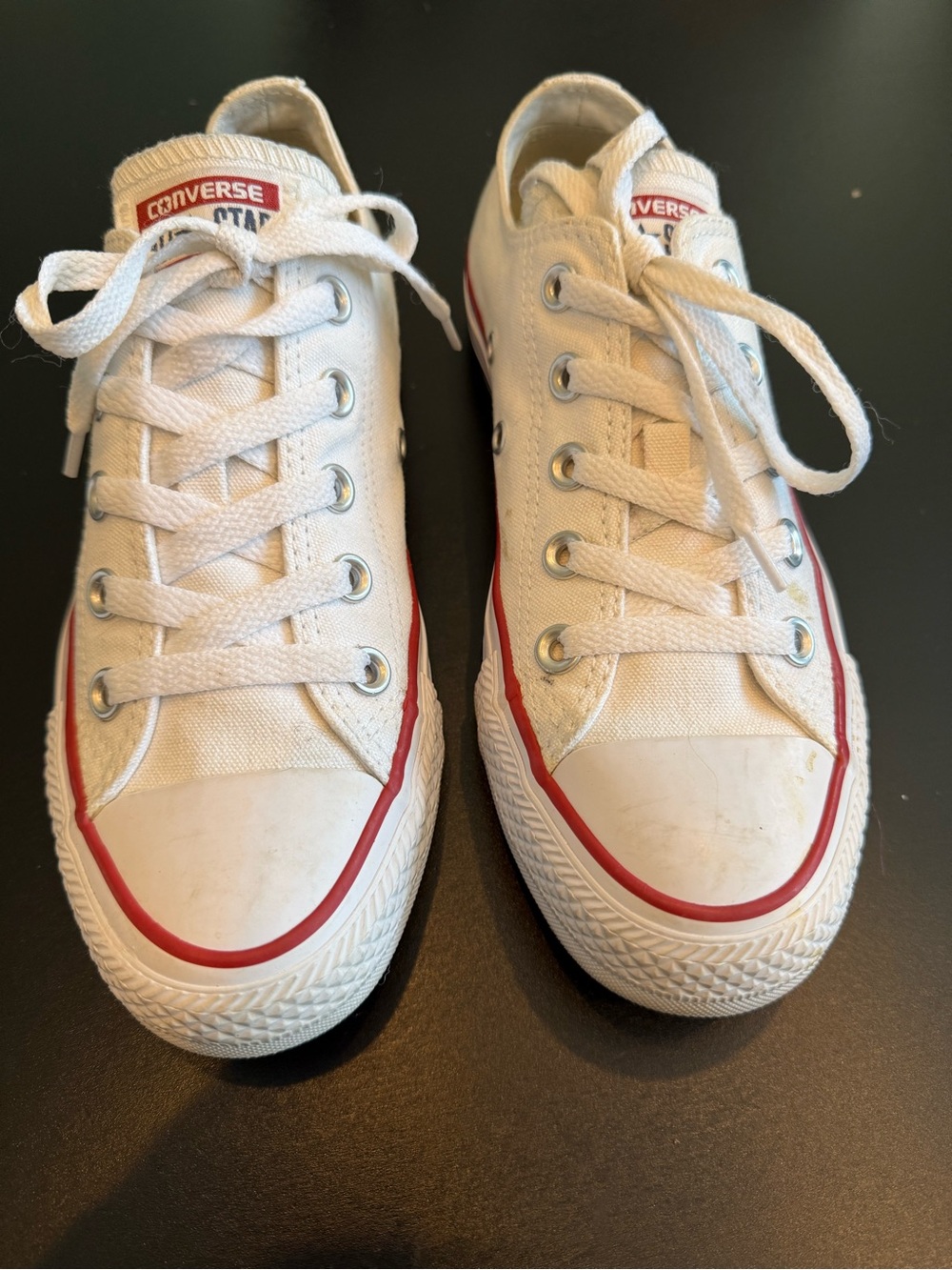 Converse White Low Top Sneakers with Red Trim - Size 36.5